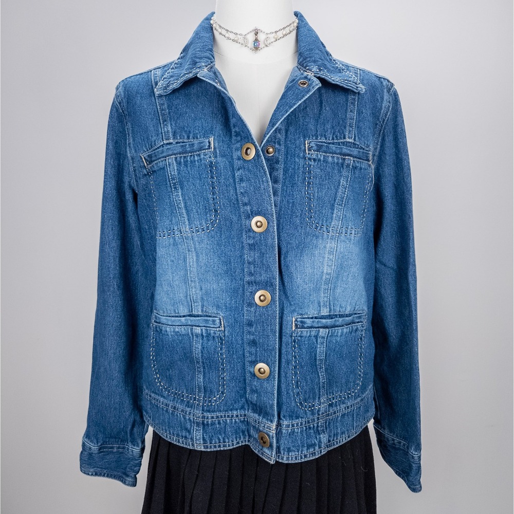 Vintage Utility Denim Jacket - Y2K Stitch Detail‎ Jean Coat